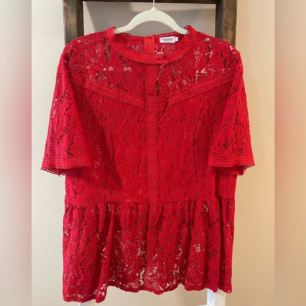 NEW Red Lace Overlay Blouse